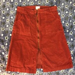 Sun & Shadow Burt orange corduroy pencil zip skirt